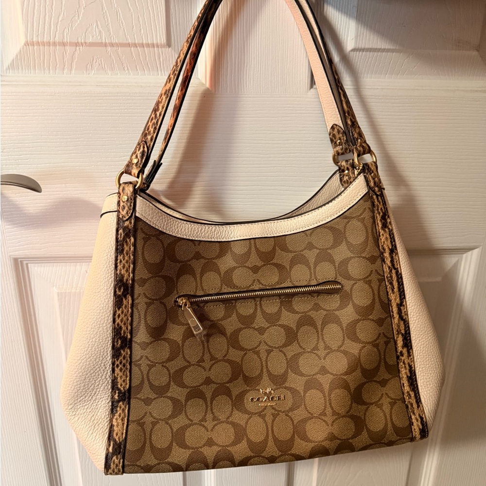 Coach Tan and Cream Kristy Shoulder Bag with Snakeskin